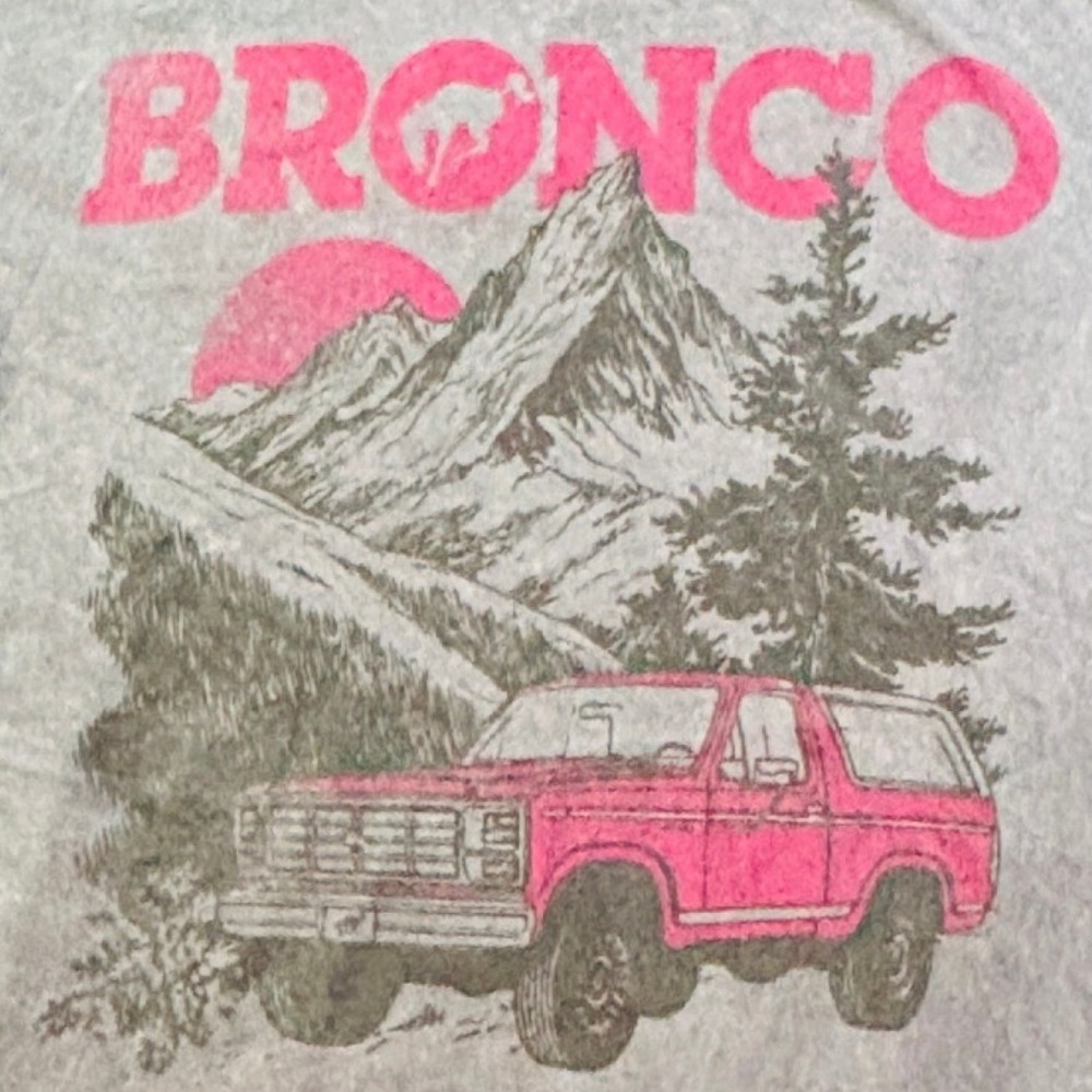 Ford Bronco Mens S T-Shirt Gray Pink Acid Wash Westerncore Cowgirl Streetwear